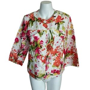 Appleseed’s Petite Floral Women's 3/4 Sleeve Jacket- 12P